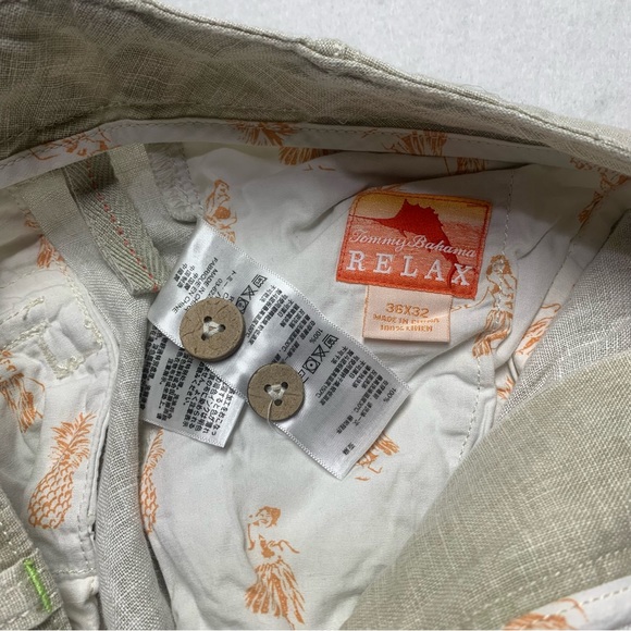 Tommy Bahama Relax 100% Linen Pants wide leg Cream color Back flap pockets 36x32 - Picture 3 of 10